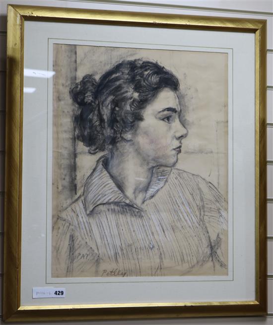 Roy Petley, charcoal and pastel, Portrait of Pat, 57 x 45cm